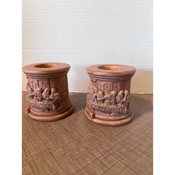 Last Supper Tealight Candle Holders Religious Decor Home Accent Set of 2 Ceramic - Picture 3 of 10
